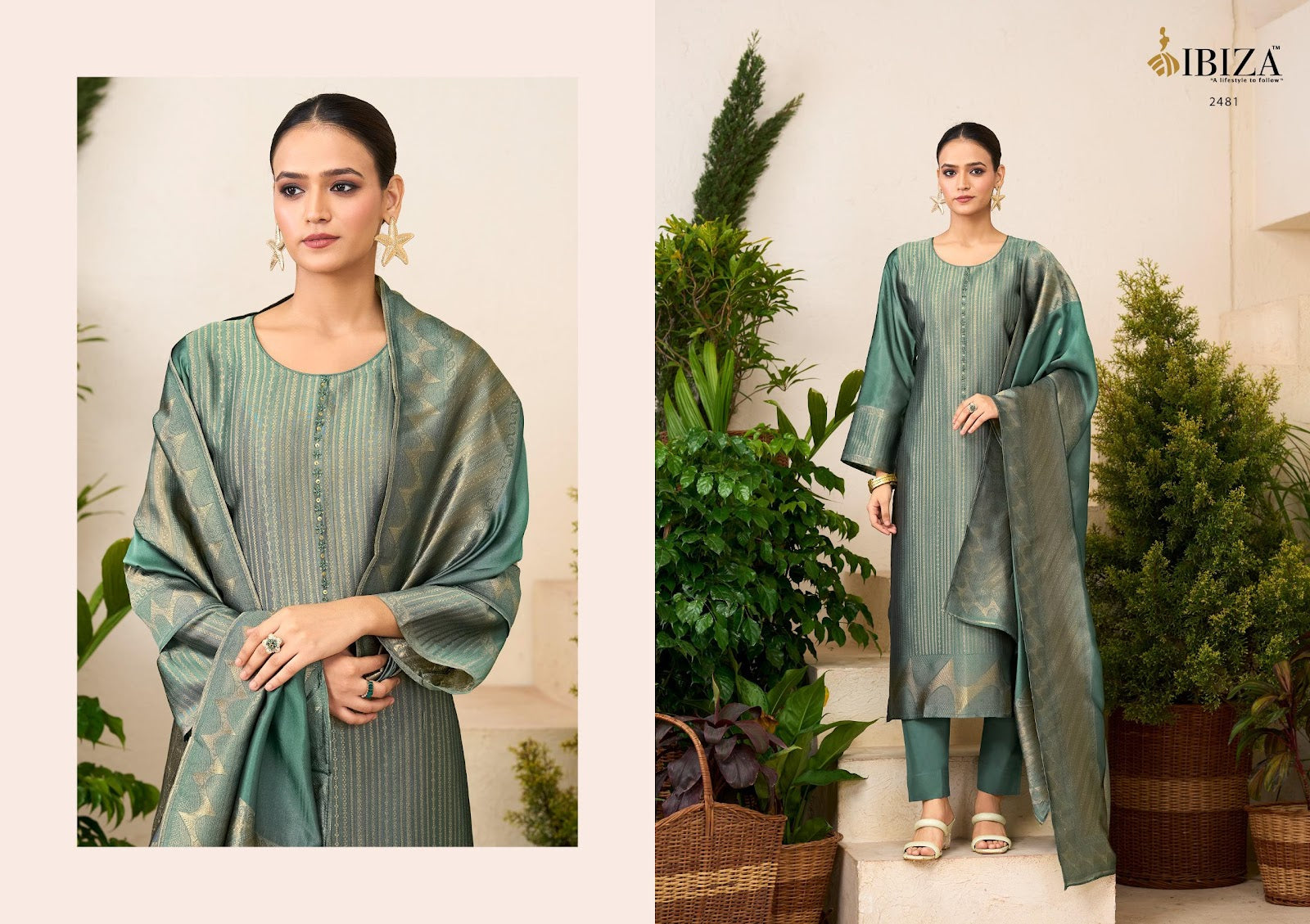 Raha Ibiza Silk Jacquard Pant Style Suits Wholesale