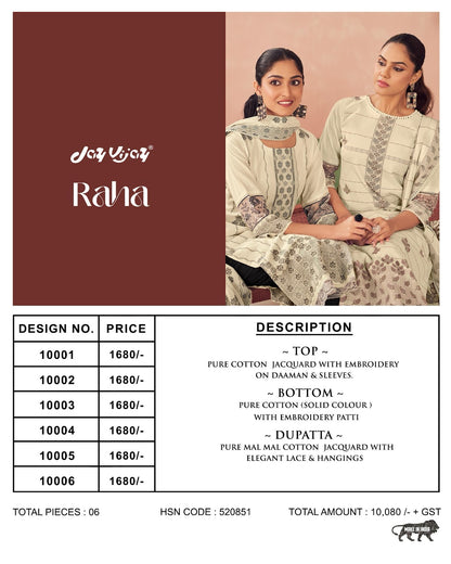 Raha Jay Vijay Pure Cotton Pant Style Suits Wholesaler Ahmedabad