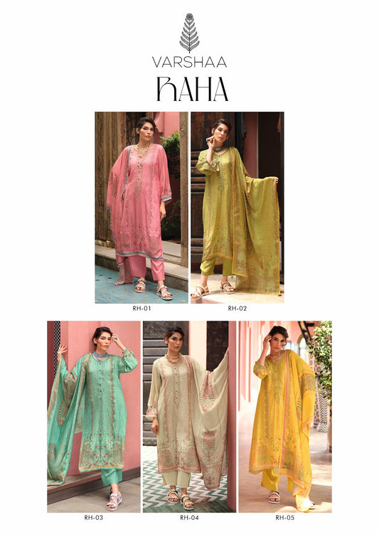 Raha Varshaa Viscose Muslin Pant Style Suits Wholesaler