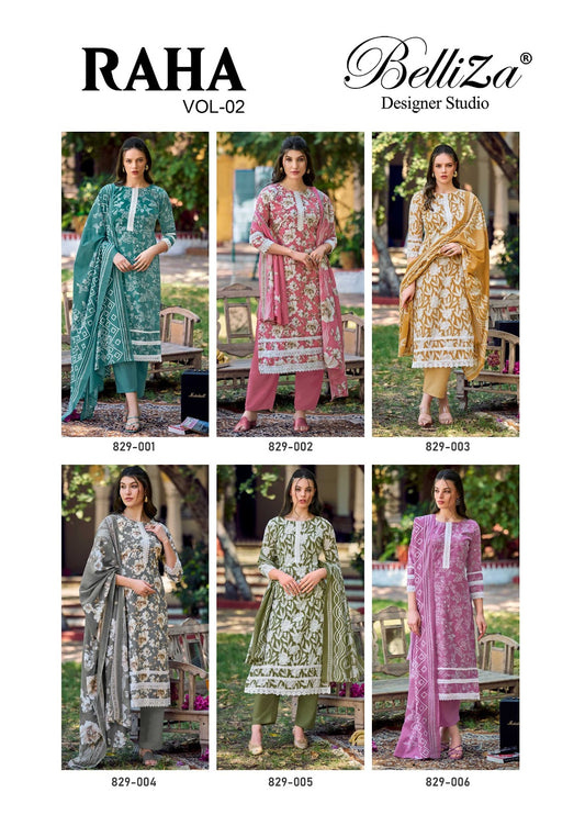 Raha Vol 2 Belliza Designer Studio Pure Cotton Karachi Salwar Suits Wholesaler