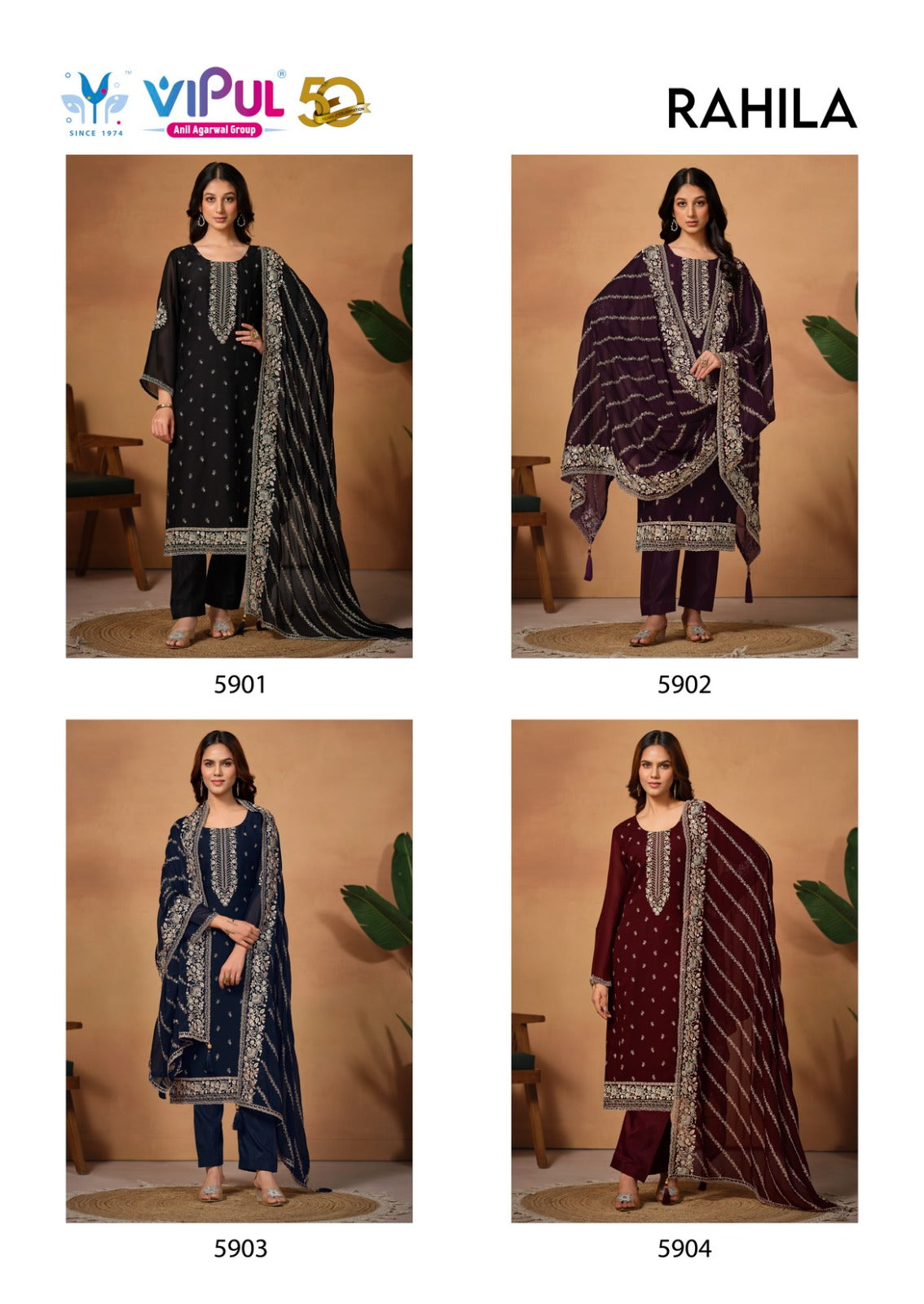 Rahila Vipul Silk Georgette Pant Style Suits Wholesaler