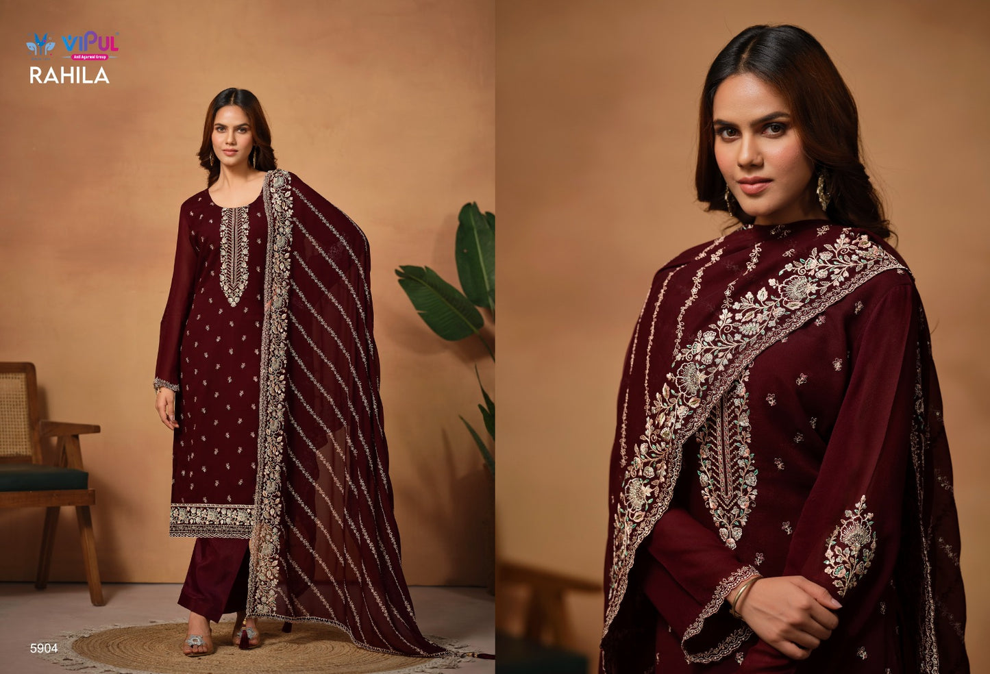 Rahila Vipul Silk Georgette Pant Style Suits Wholesaler
