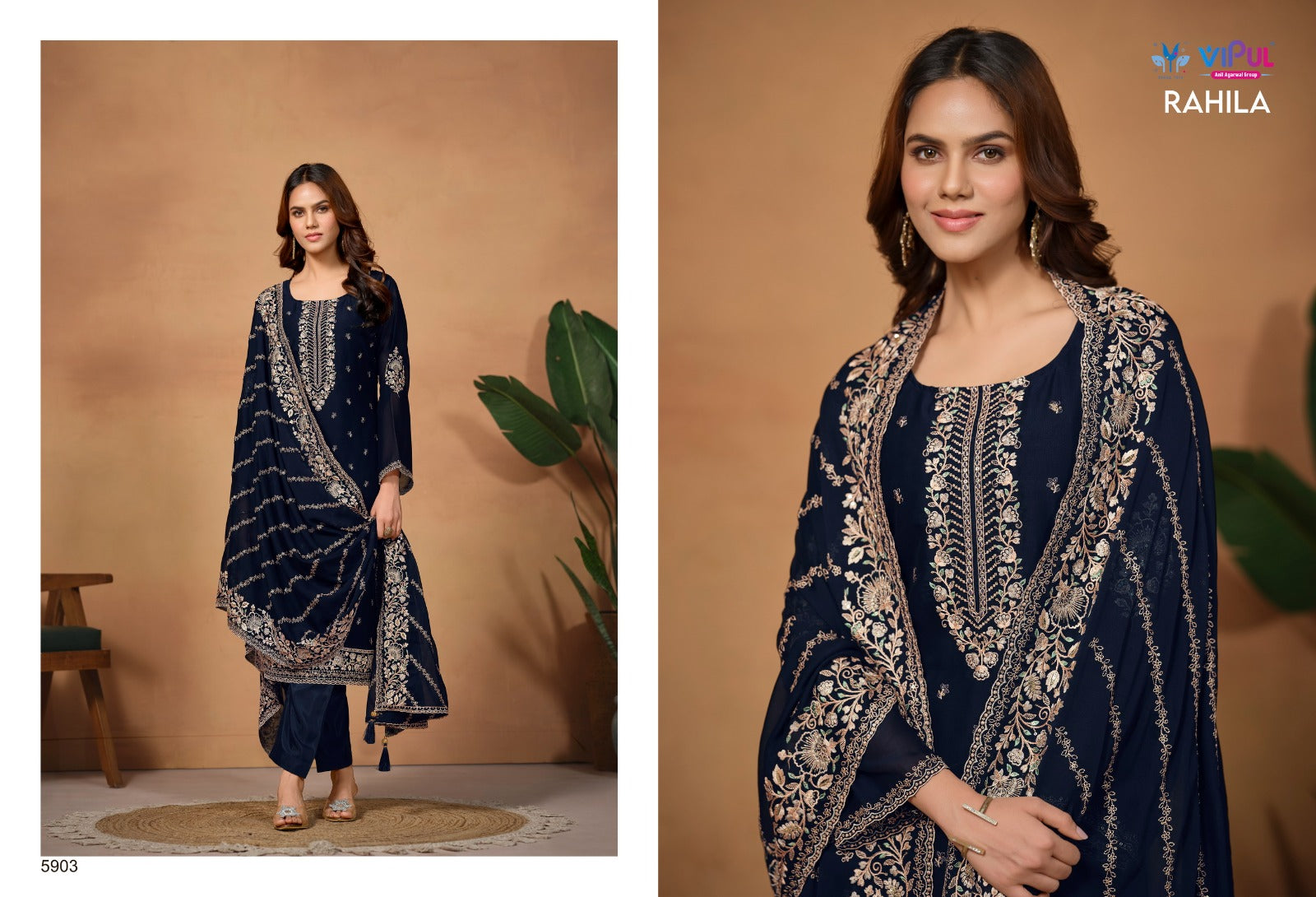 Rahila Vipul Silk Georgette Pant Style Suits Wholesaler