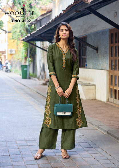 Rahima Wooglee Viscose Weaving Kurti Plazzo Set Manufacturer
