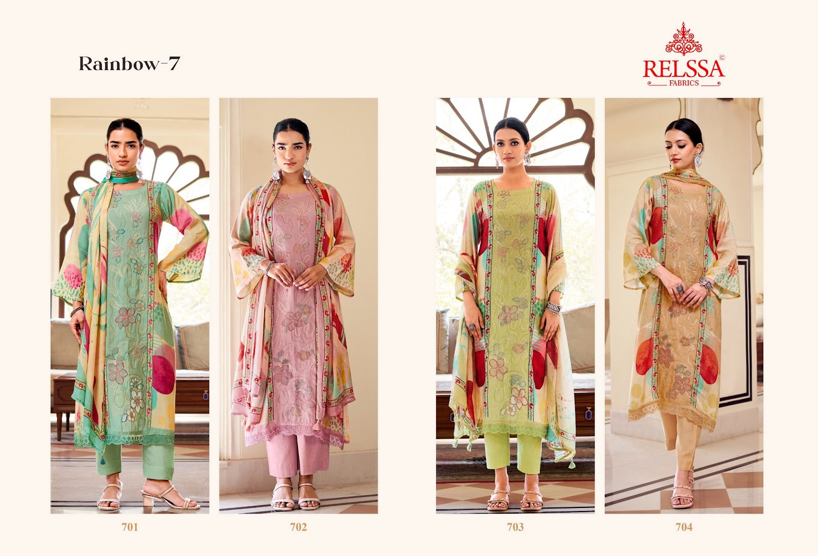Rainbow 7 Relssa Fabrics Pure Maslin Pant Style Suits Manufacturer Ahmedabad