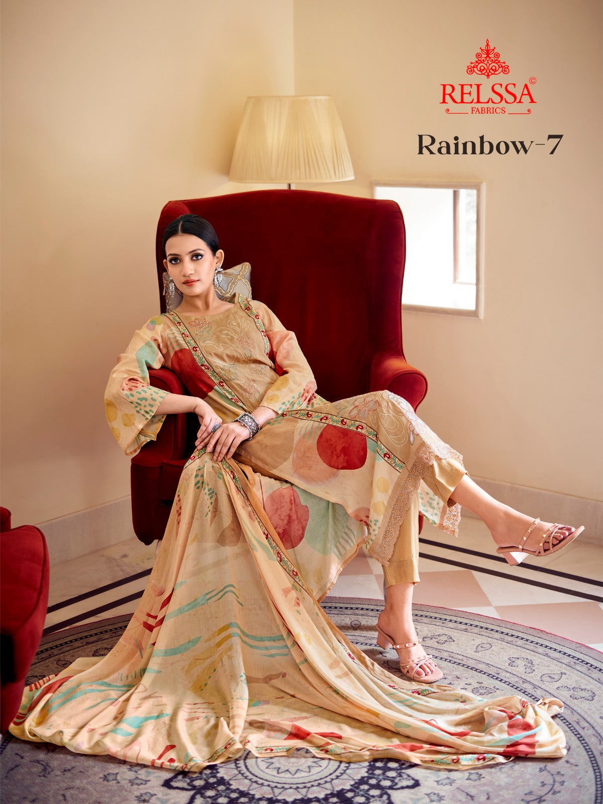 Rainbow 7 Relssa Fabrics Pure Maslin Pant Style Suits Manufacturer Ahmedabad