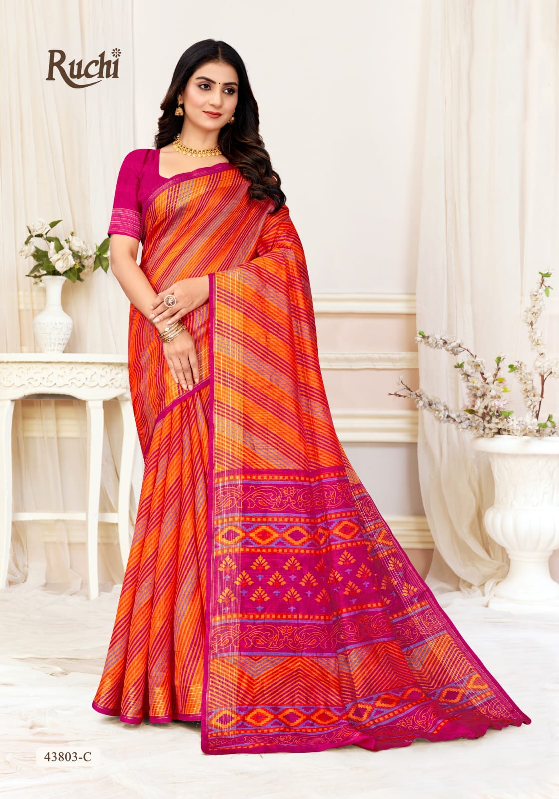 Rainbow Silk Ruchi Linen Silk Sarees Supplier Gujarat