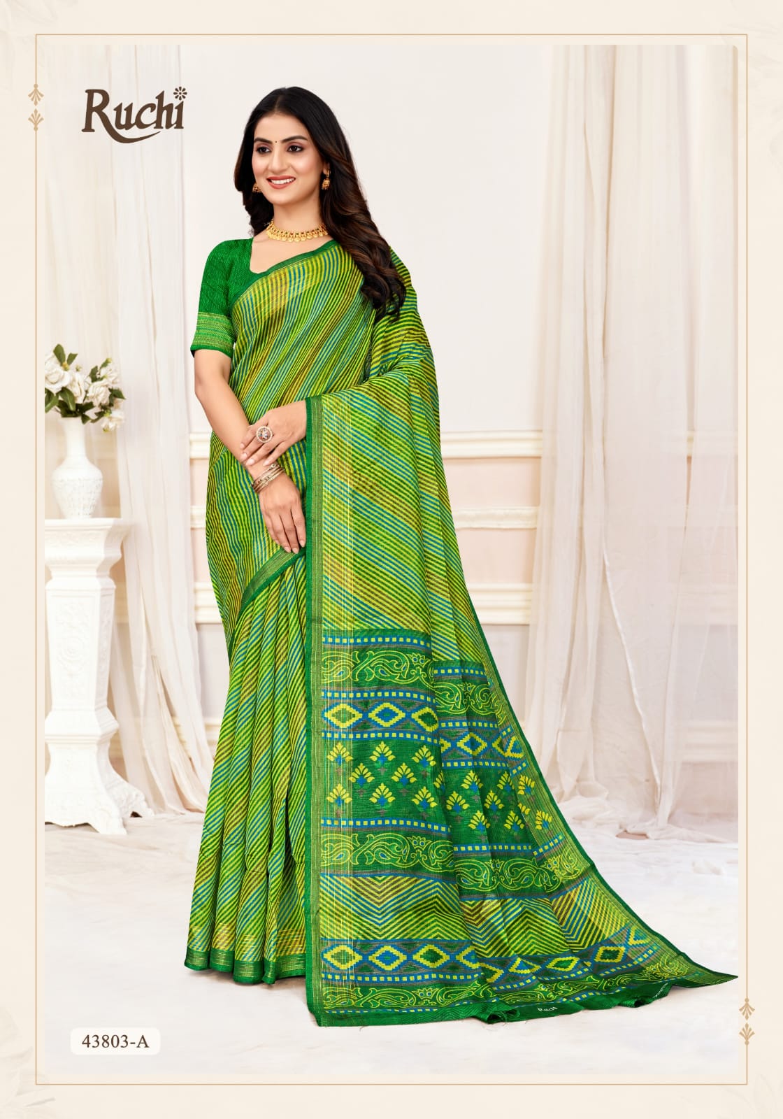 Rainbow Silk Ruchi Linen Silk Sarees Supplier Gujarat