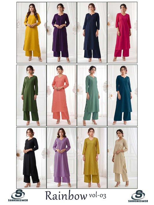 Rainbow Vol 3 Sankheswer Vertican Kurti Plazzo Set Wholesale Price