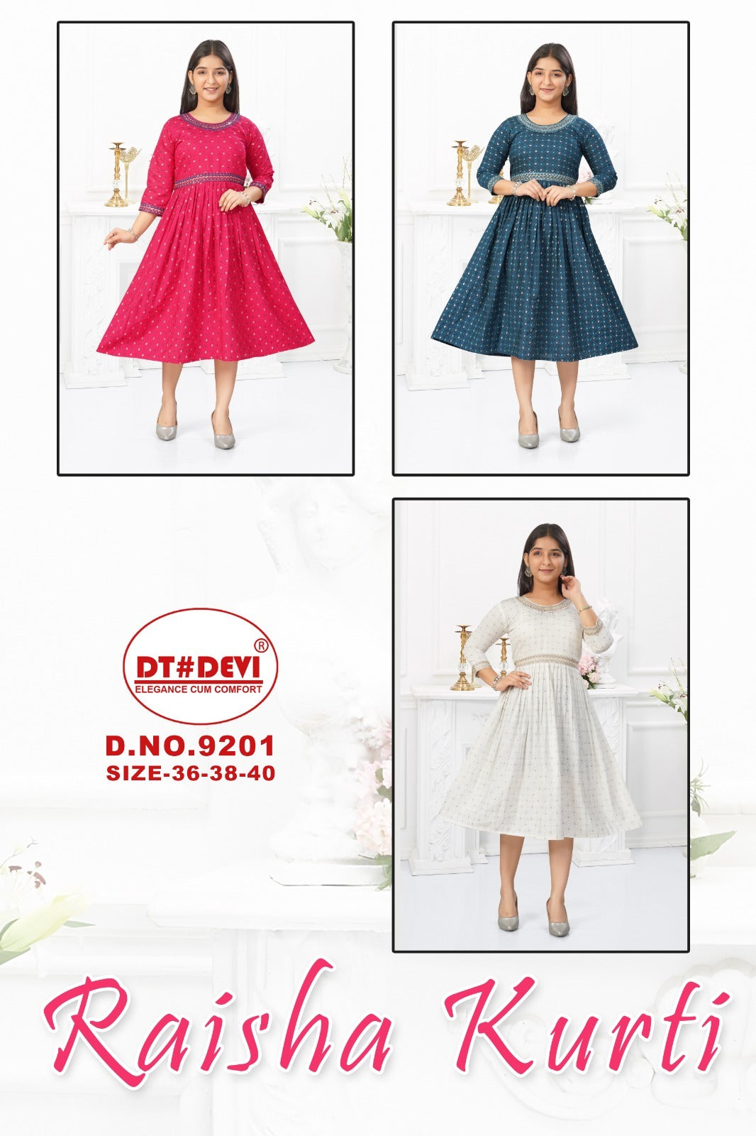 Raisha Dn 9201 Dt Devi Vetican Girls Anarkali Kurti Supplier