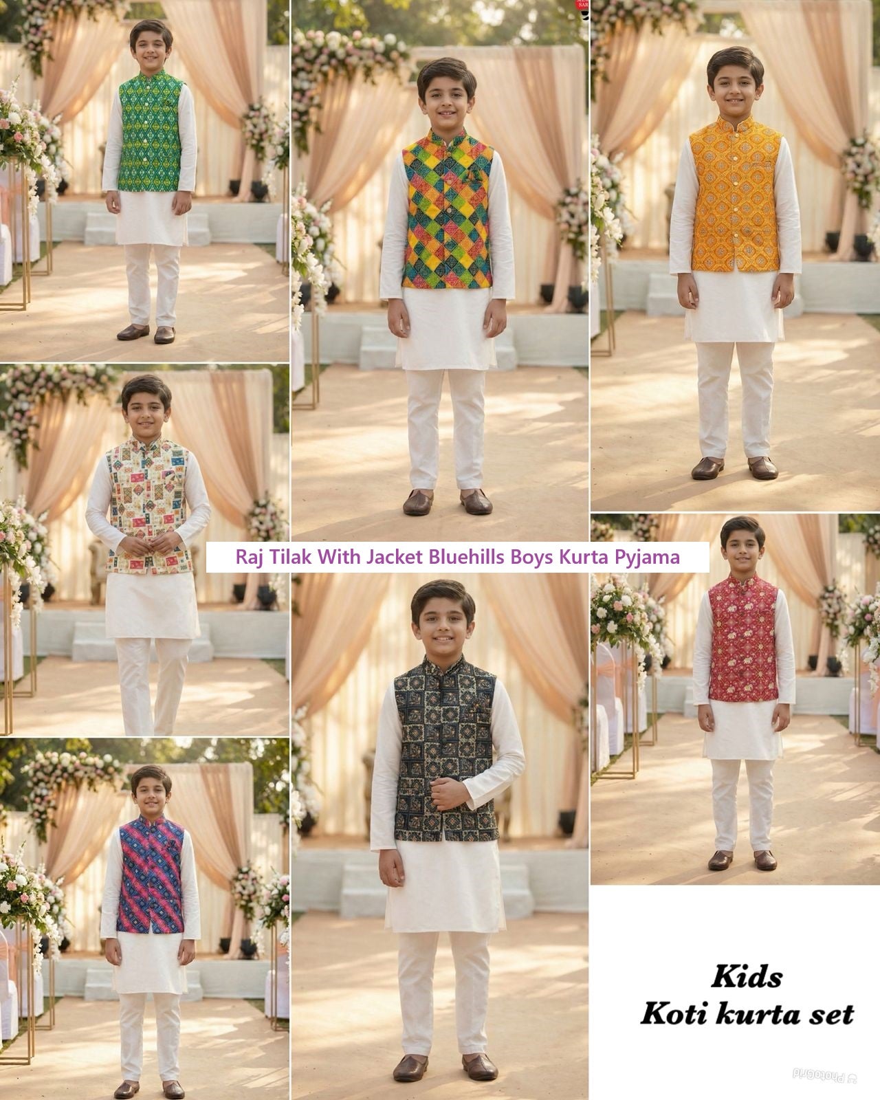 Raj Tilak With Jacket Bluehills Satin Boys Kurta Pyjama Wholesaler Gujarat