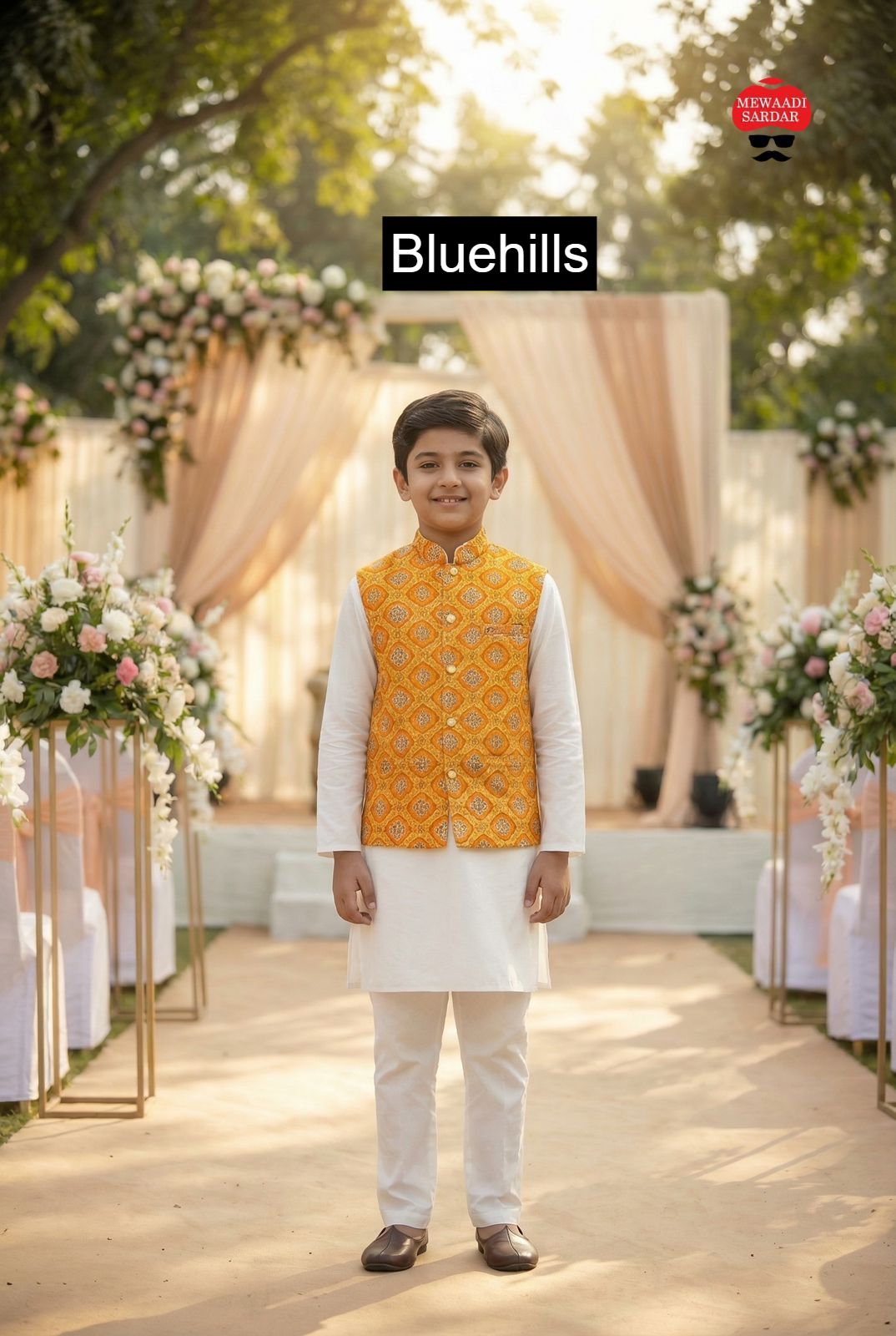 Raj Tilak With Jacket Bluehills Satin Boys Kurta Pyjama Wholesaler Gujarat