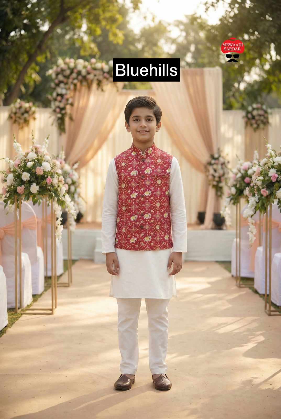 Raj Tilak With Jacket Bluehills Satin Boys Kurta Pyjama Wholesaler Gujarat