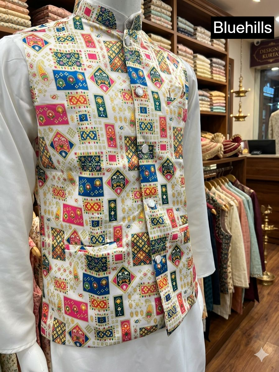 Raj Tilak With Jacket Bluehills Satin Mens Kurta Pajama Wholesale