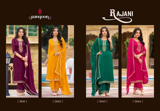 Rajani Rangoon Chinon Readymade Pant Style Suits Supplier