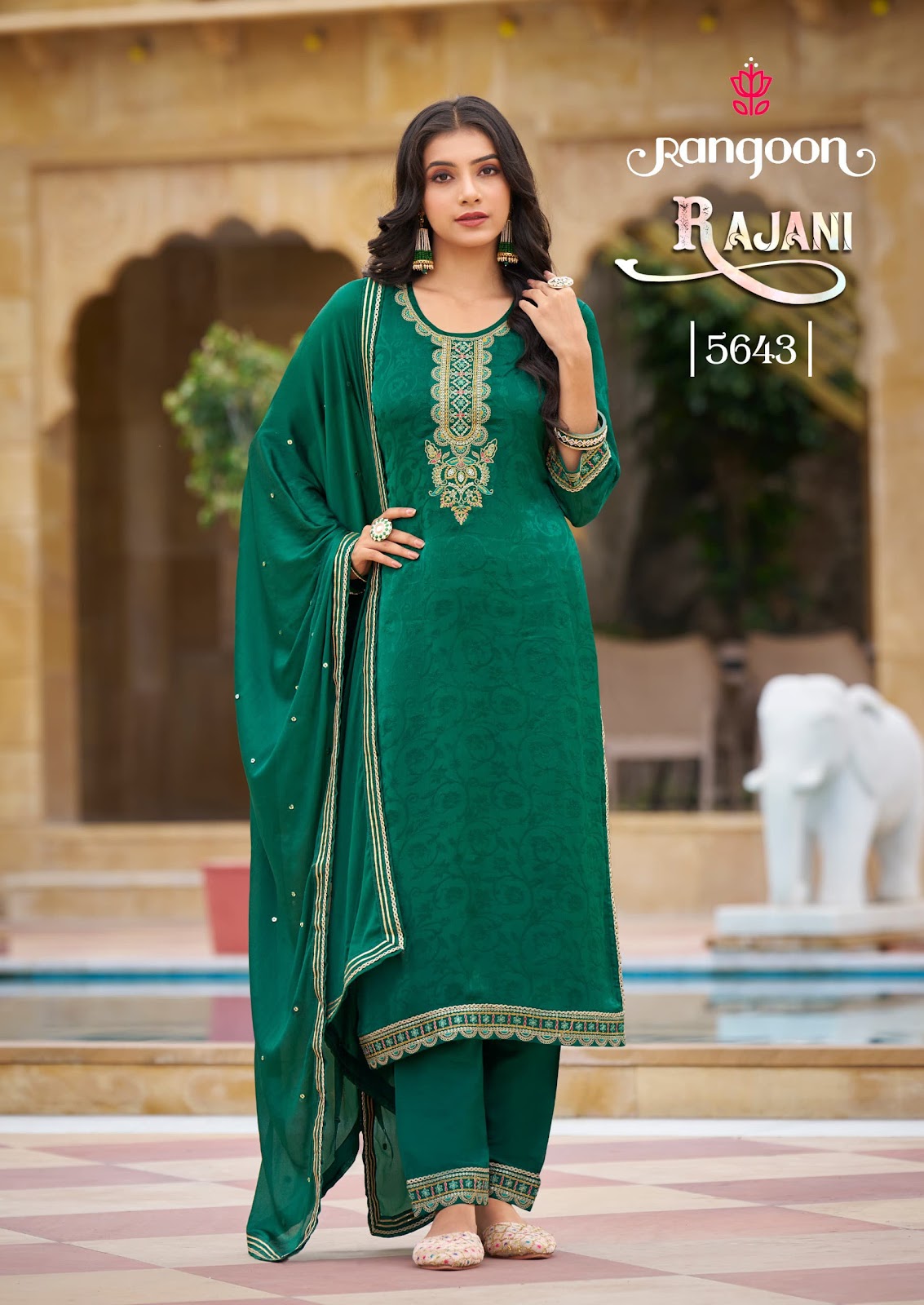 Rajani Rangoon Chinon Readymade Pant Style Suits Supplier