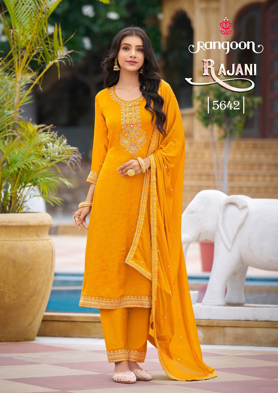 Rajani Rangoon Chinon Readymade Pant Style Suits Supplier