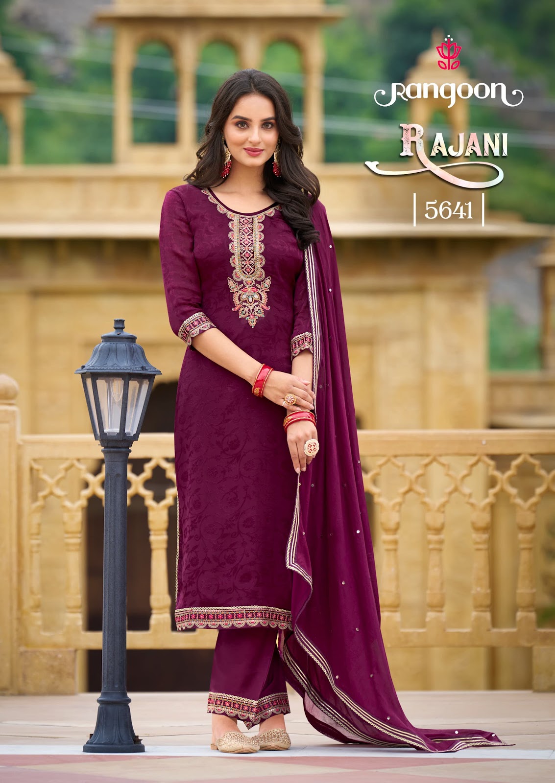 Rajani Rangoon Chinon Readymade Pant Style Suits Supplier