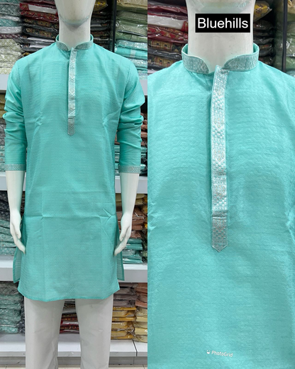 Rajtilak 5.0 Bluehills Jacquard Silk Mens Kurta Exporter India