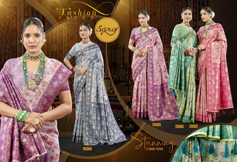 Rajvanshi 4 Saroj Pure Linen Sarees Supplier Gujarat