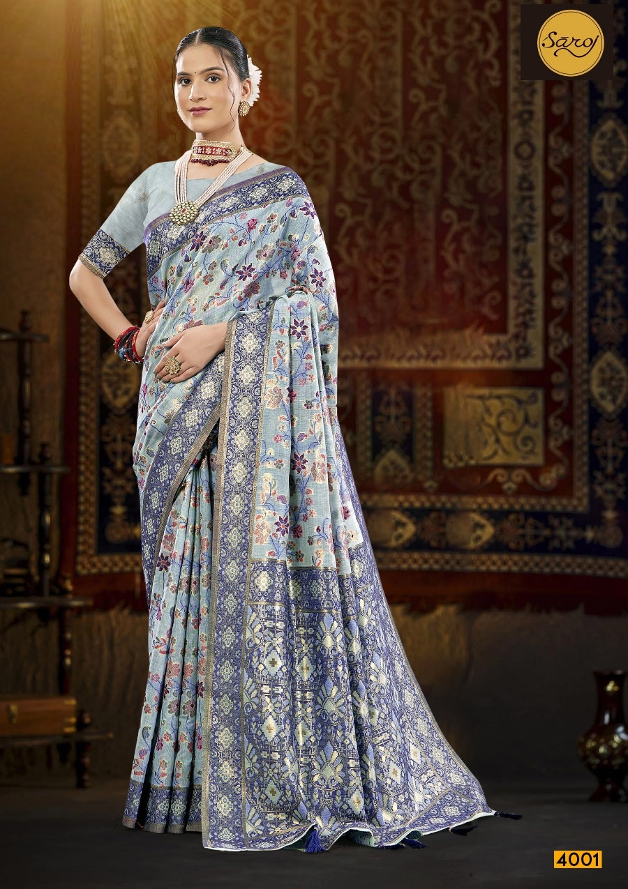 Rajvanshi 4 Saroj Pure Linen Sarees Supplier Gujarat
