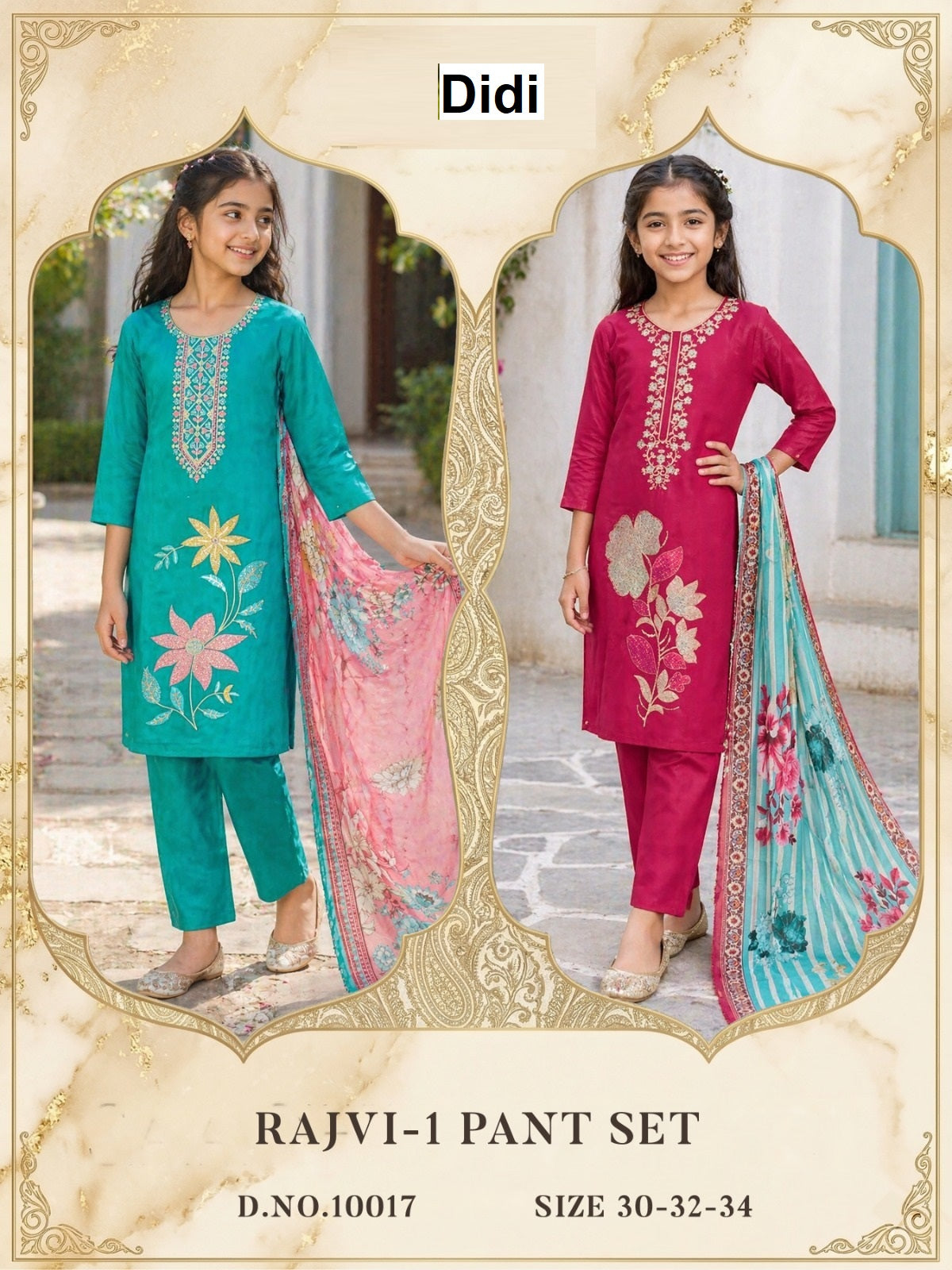 Rajvi 1 Dn 10017 Didi Roman Glass Girls Readymade Pant Suits Wholesale Price