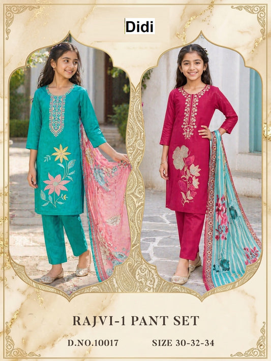 Rajvi 1 Dn 10017 Didi Roman Glass Girls Readymade Pant Suits Wholesale Price