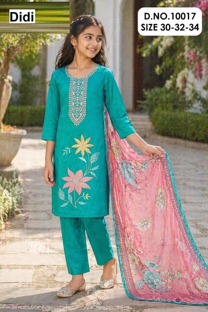 Rajvi 1 Dn 10017 Didi Roman Glass Girls Readymade Pant Suits Wholesale Price