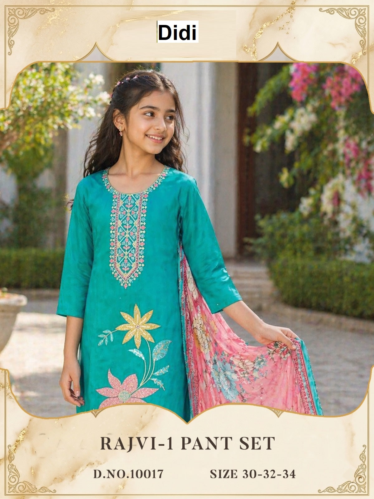 Rajvi 1 Dn 10017 Didi Roman Glass Girls Readymade Pant Suits Wholesale Price