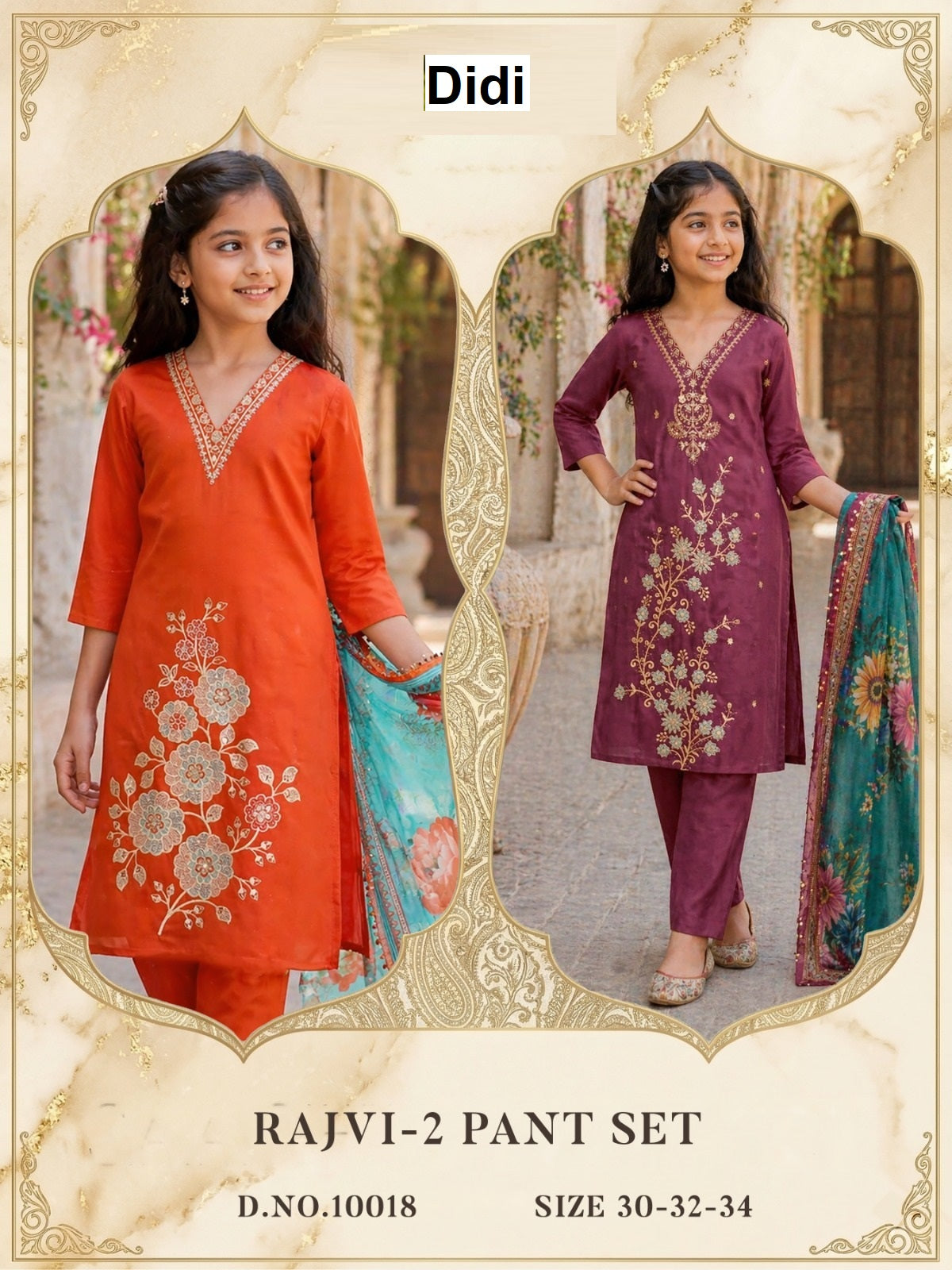 Rajvi 2 Dn 10018 Didi Roman Glass Girls Readymade Pant Suits Manufacturer India