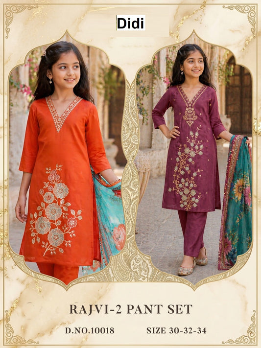 Rajvi 2 Dn 10018 Didi Roman Glass Girls Readymade Pant Suits Manufacturer India