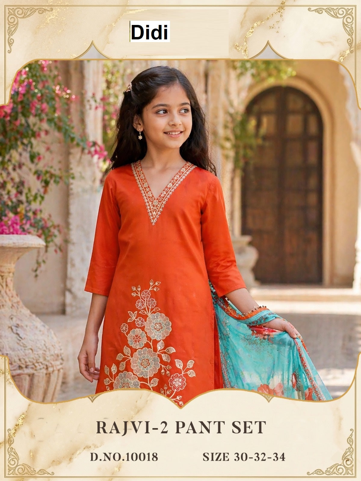 Rajvi 2 Dn 10018 Didi Roman Glass Girls Readymade Pant Suits Manufacturer India