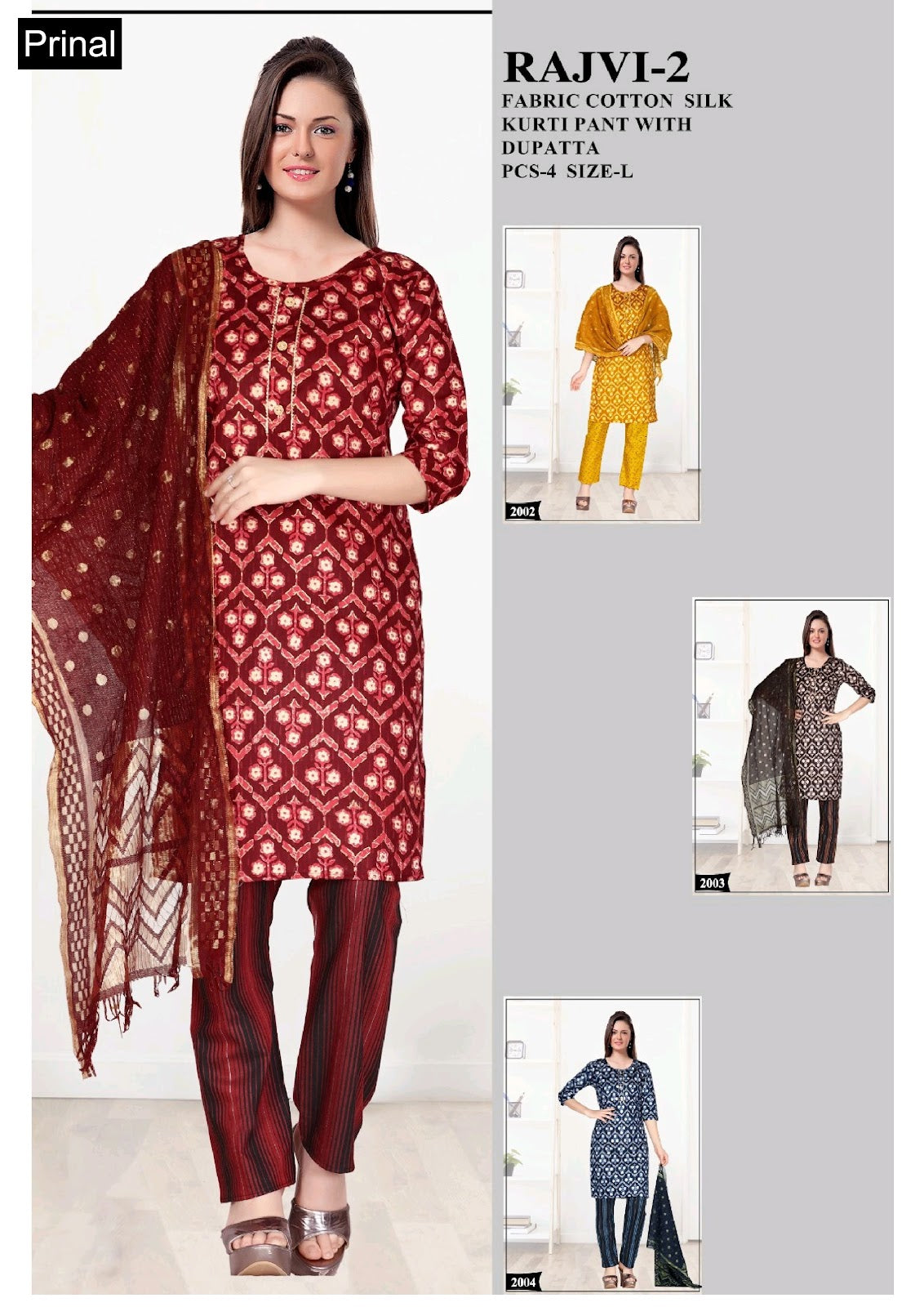 Rajvi 2 Prinal Cotton Silk Readymade Pant Style Suits Manufacturer Gujarat