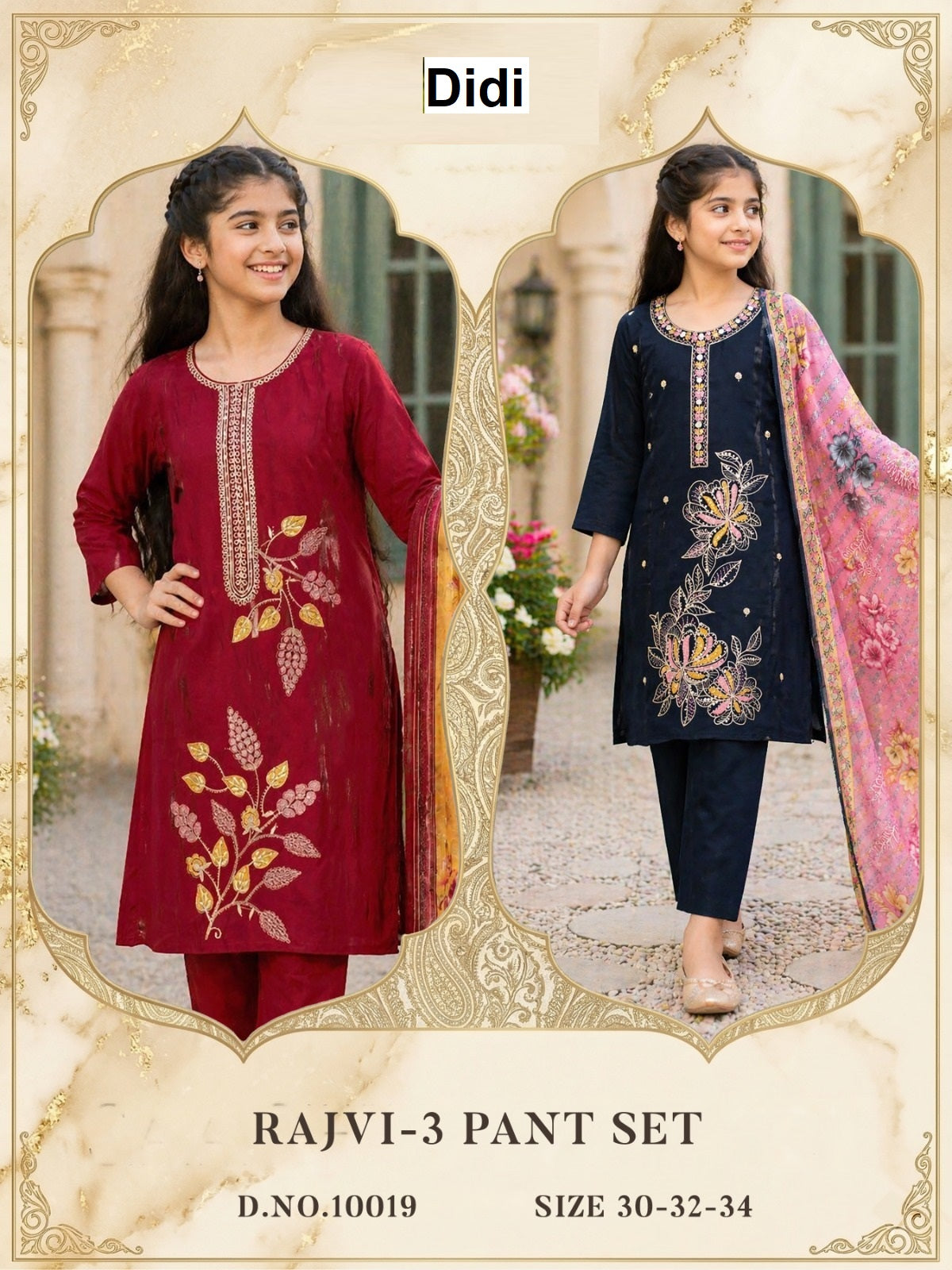 Rajvi 3 Dn 10019 Didi Roman Glass Girls Readymade Pant Suits Supplier India
