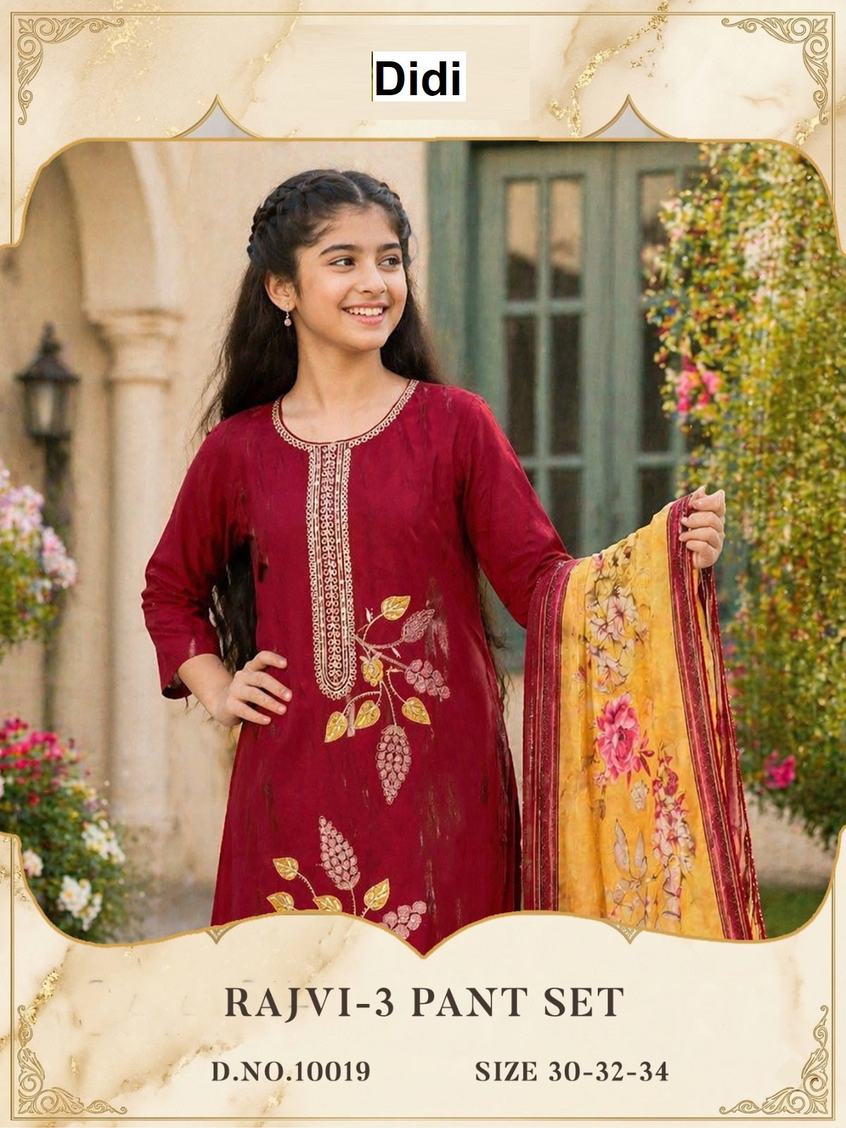 Rajvi 3 Dn 10019 Didi Roman Glass Girls Readymade Pant Suits Supplier India