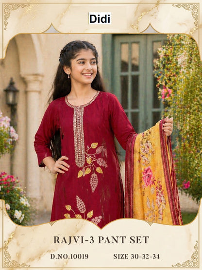 Rajvi 3 Dn 10019 Didi Roman Glass Girls Readymade Pant Suits Supplier India