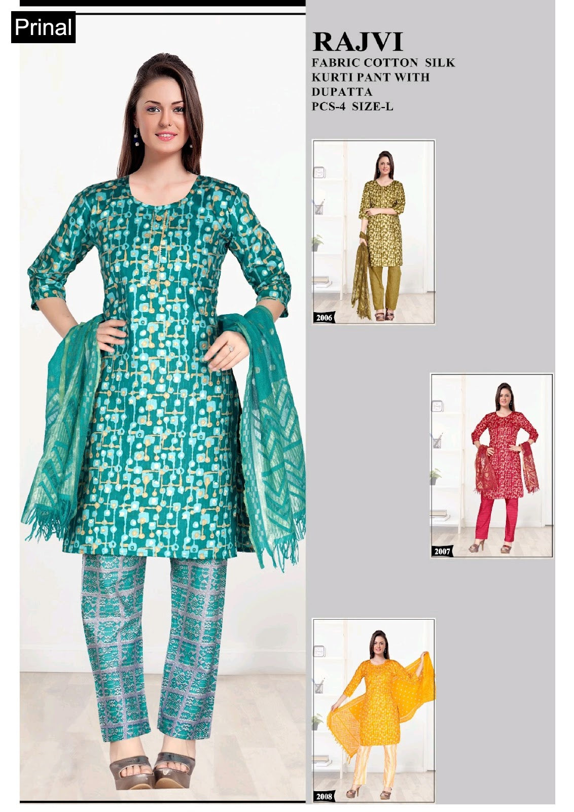 Rajvi Prinal Cotton Silk Readymade Pant Style Suits Supplier Gujarat