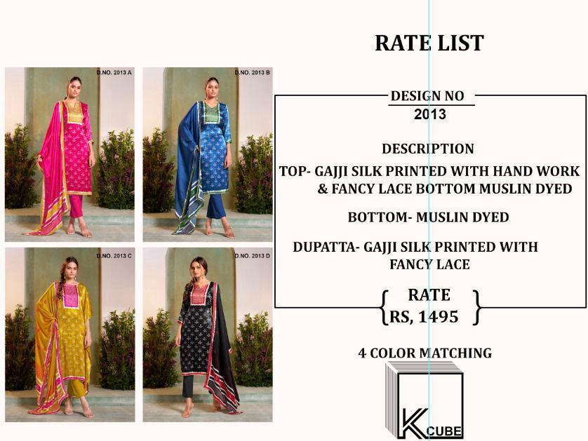 Rajvika K Cube Gaji Silk Pant Style Suits Supplier Ahmedabad