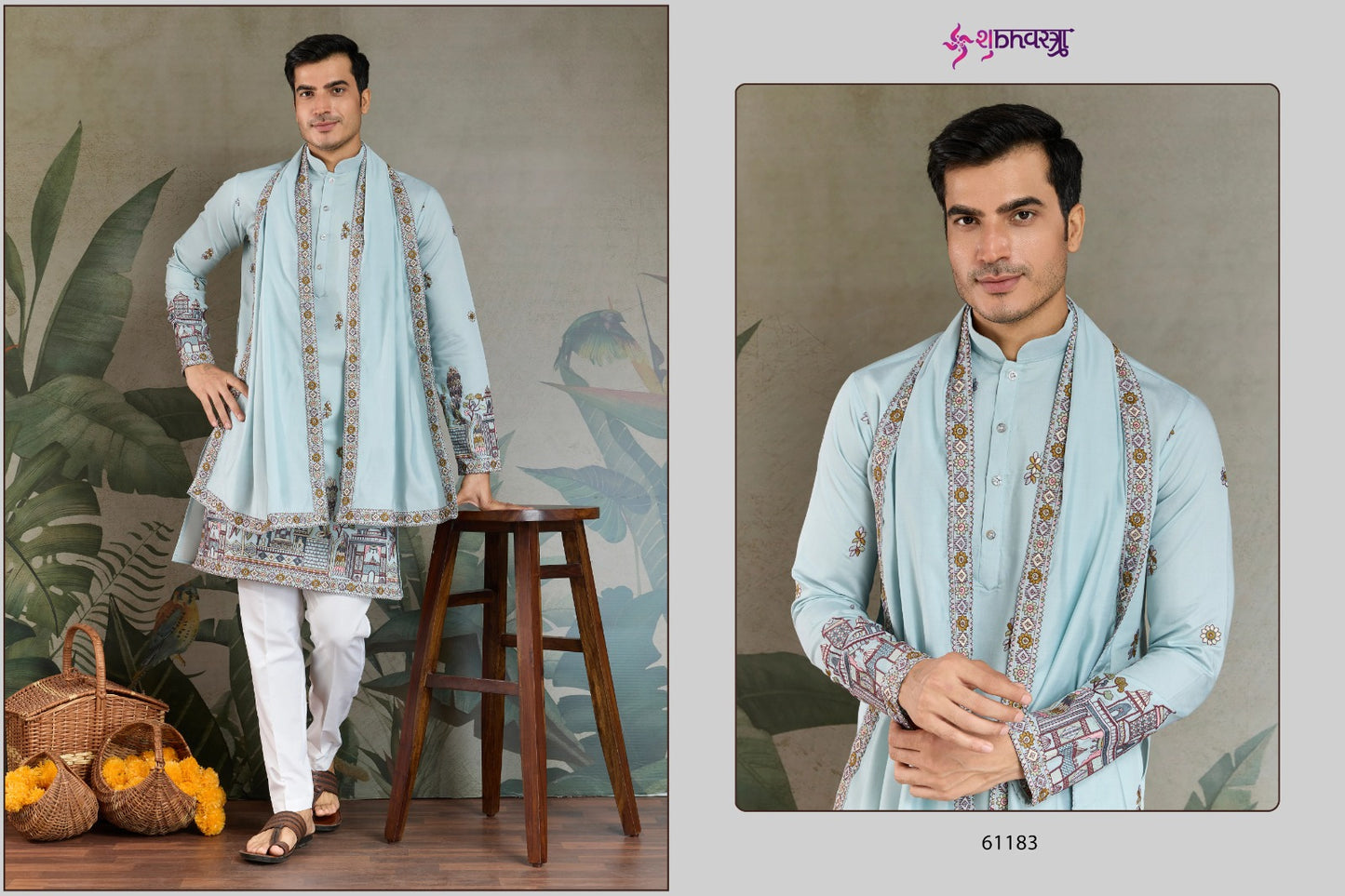 Rajwada Attire 3 Shubhvastra Viscose Silk Mens Kurta Dupatta Supplier Gujarat