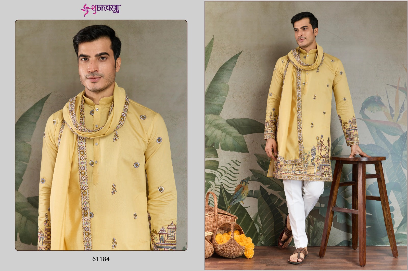 Rajwada Attire 3 Shubhvastra Viscose Silk Mens Kurta Dupatta Supplier Gujarat