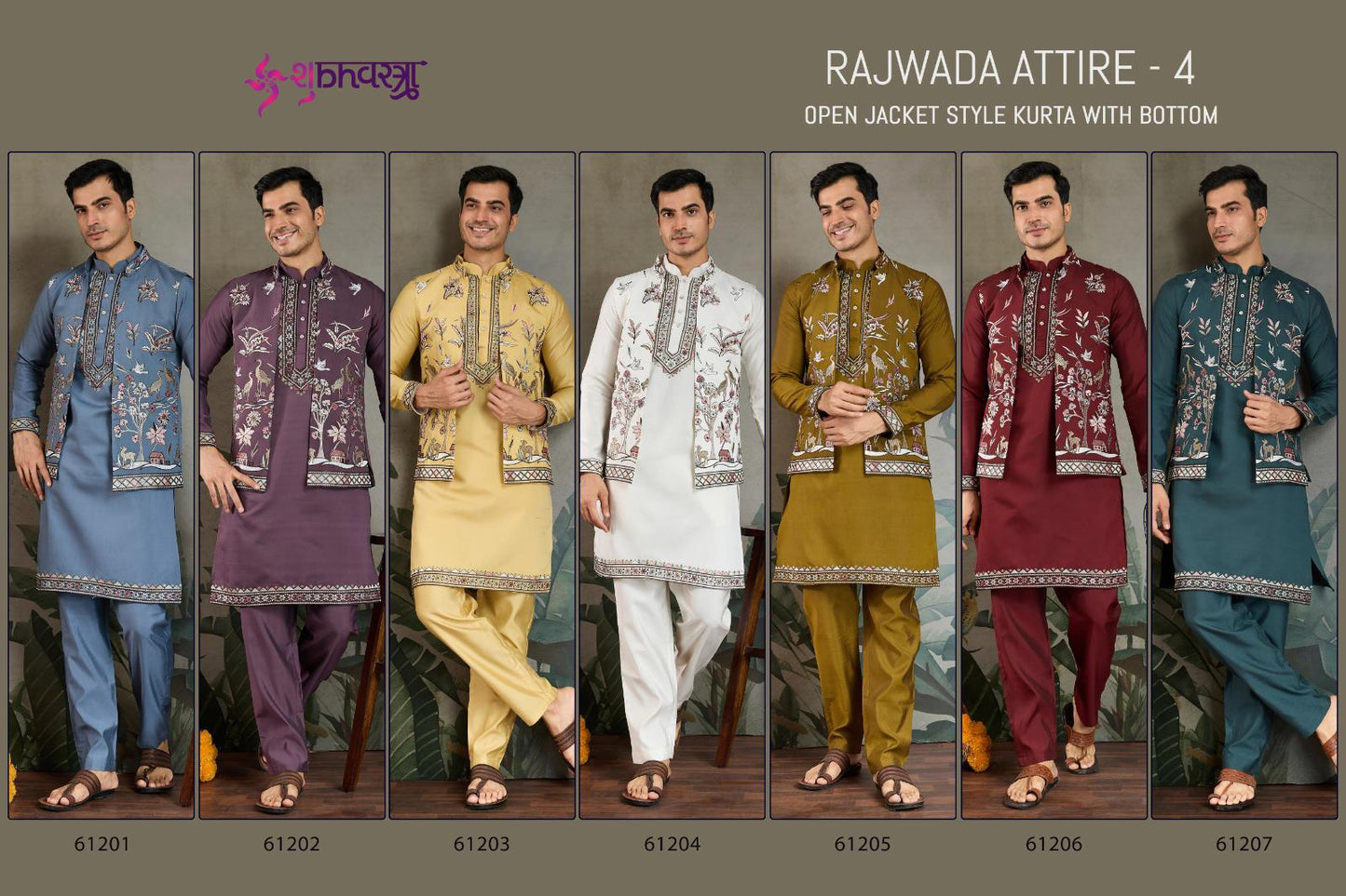 Rajwada Attire 4 With Jacket Shubhvastra Viscose Silk Mens Kurta Pajama Wholesale Rate