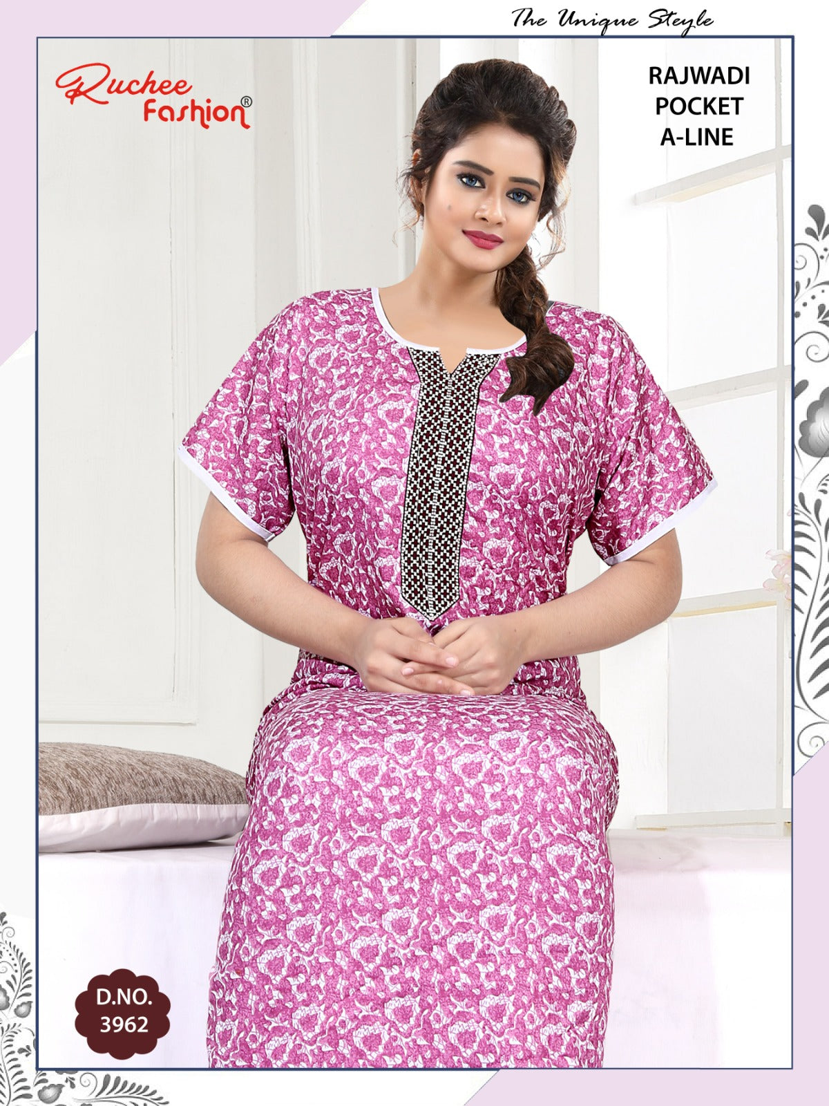 Rajwadi A-Line Ruchee Fashion Cotton Night Gowns Supplier