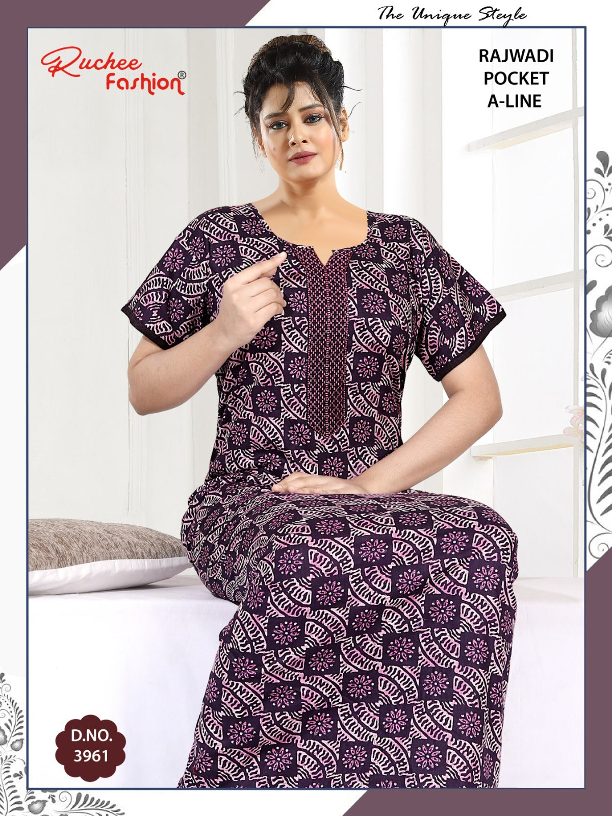 Rajwadi A-Line Ruchee Fashion Cotton Night Gowns Supplier