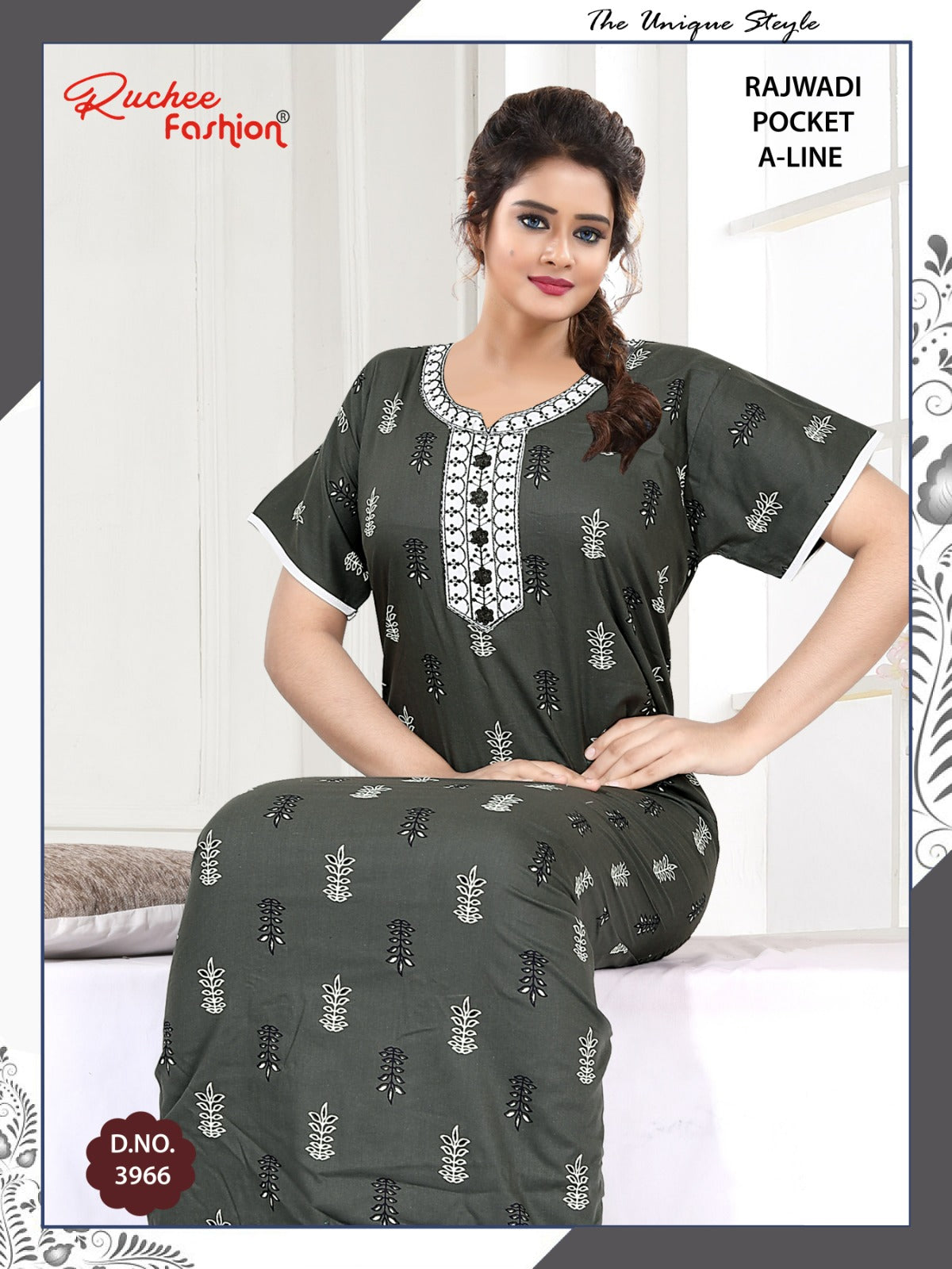 Rajwadi A-Line Ruchee Fashion Cotton Night Gowns Supplier