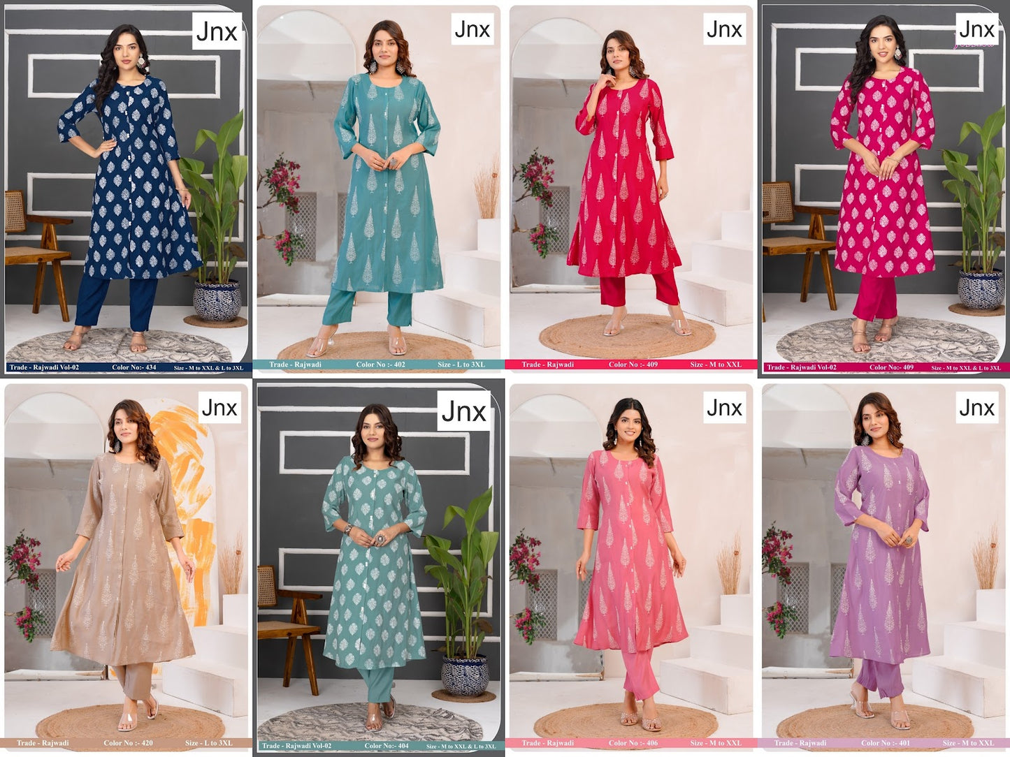 Rajwadi Jnx Roman Kurti Pant Set Wholesaler Ahmedabad