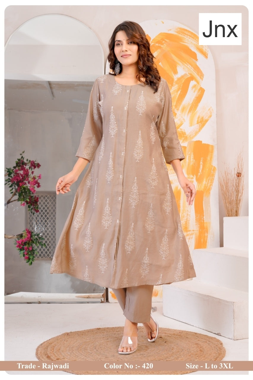 Rajwadi Jnx Roman Kurti Pant Set Wholesaler Ahmedabad