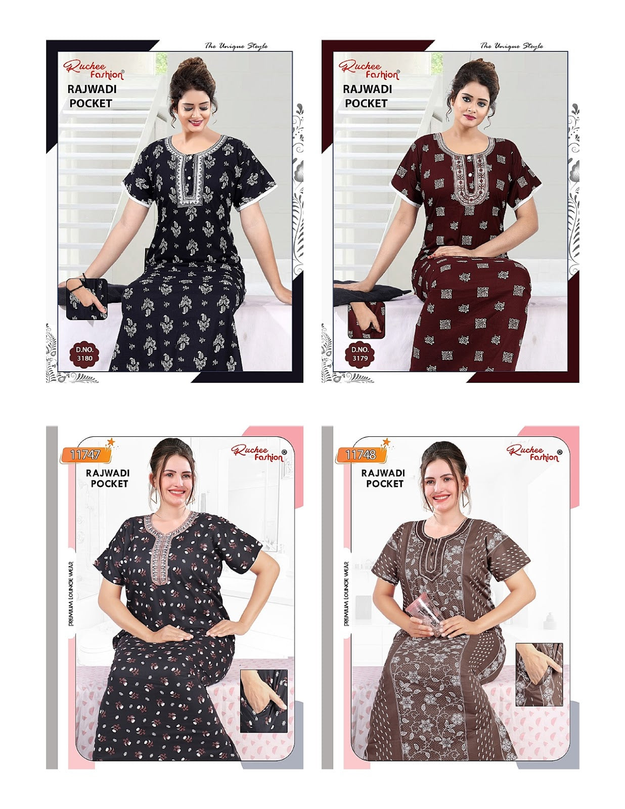 Rajwadi Pocket 2805 Ruchee Fashion Night Gowns Wholesale Price