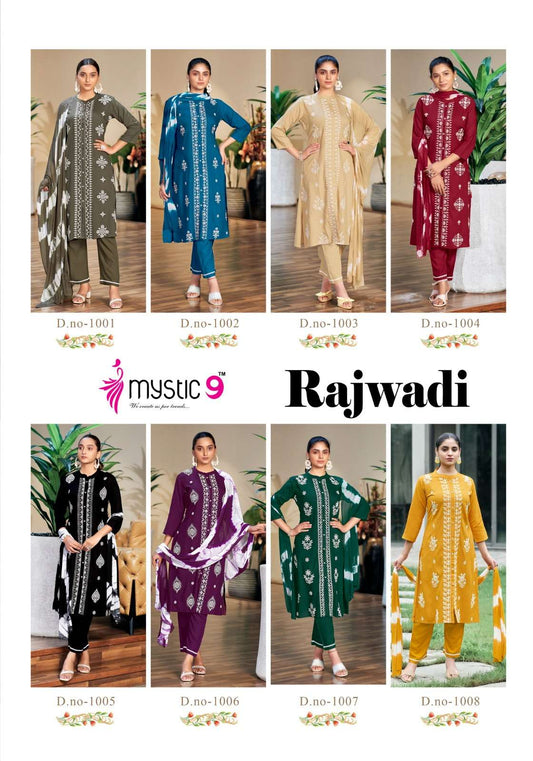 Rajwadi Vol 1 Mystic 9 Rayon Readymade Pant Style Suits Wholesale