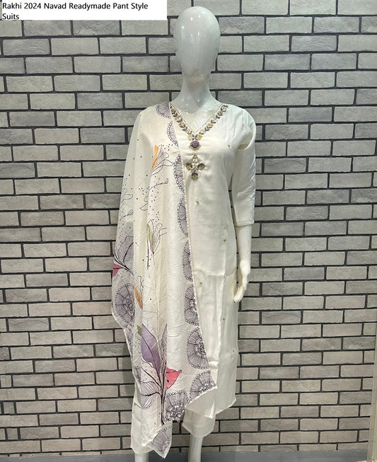 Rakhi 2024 Navad Roman Silk Readymade Pant Style Suits Exporter Gujarat