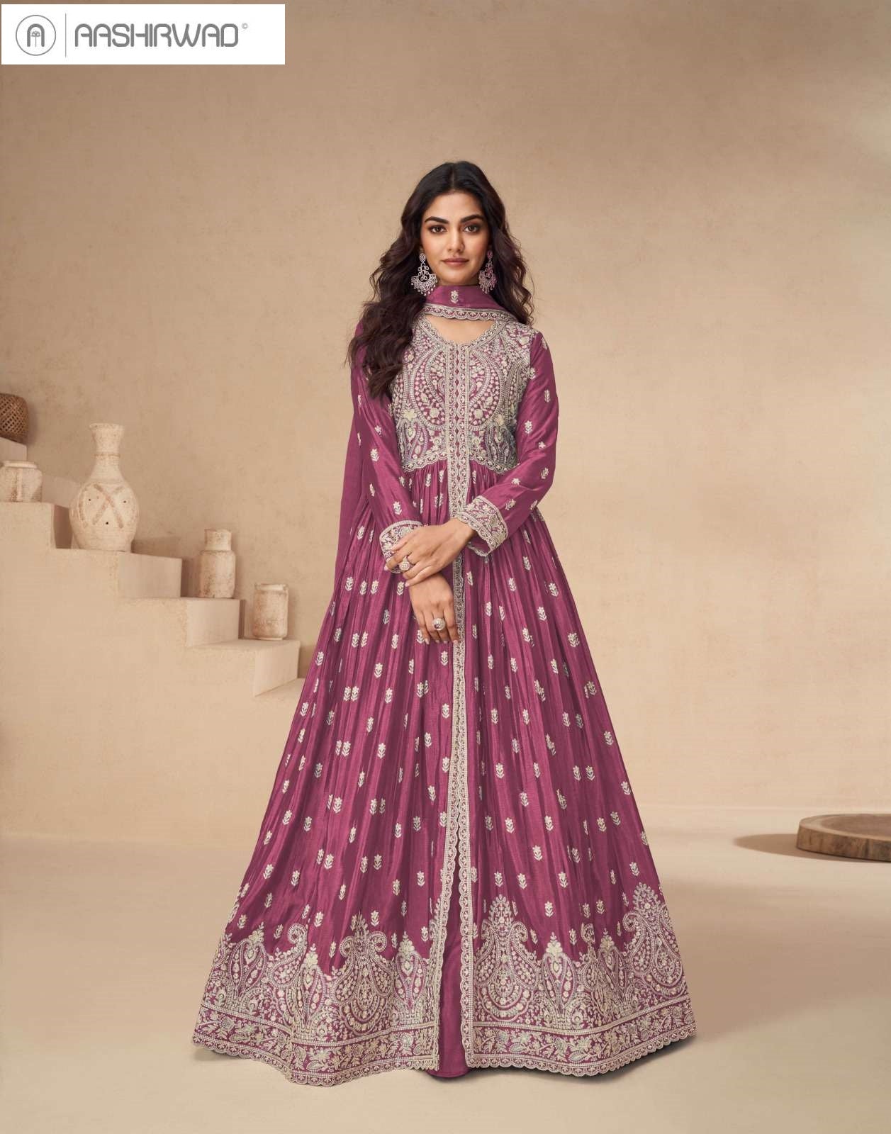 Rakhi Aashirwad Creation Chinon Silk Readymade Skirt Style Suits Exporter India